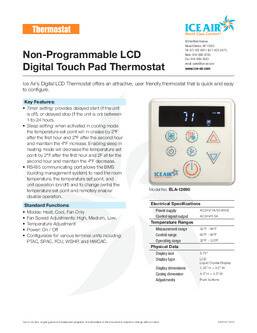 Non-Programmable LCD Digital Touch Pad Thermostat Submittal